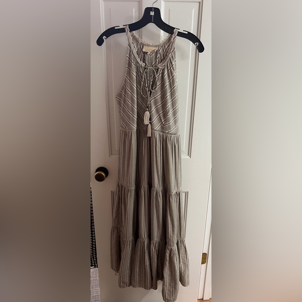 TUCKERNUCK LOVE THE LABEL Embroidered Maxi Dress Fall Transitional Khaki Beige